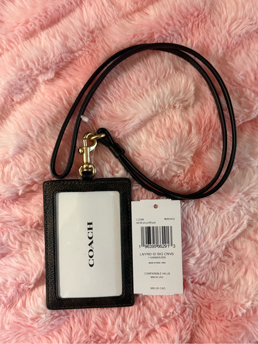 Coach Brown & Black Signature Lanyard Card Holder with Gold Hardware - Picture 2 of 4
